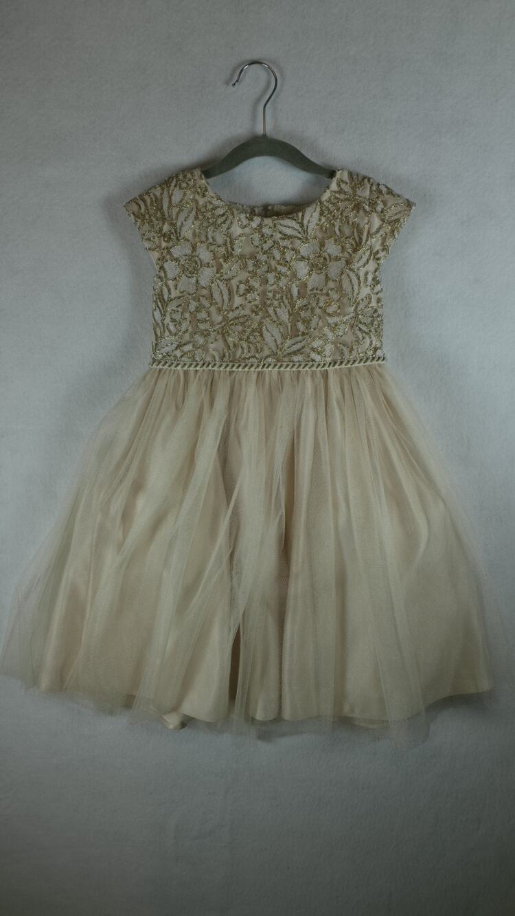 Sweet Kids Girls Gold Embroidered Dress Size 6 USA Formal Holidays